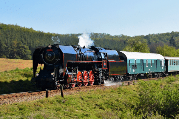 Eine Dampflokomotive asl Symbol für Bahnverkehr in Norditalien und Schweiz